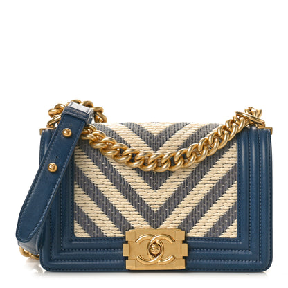 Chanel Fabric Chevron Braided Small Boy Flap Blue Ivory 1 of 10