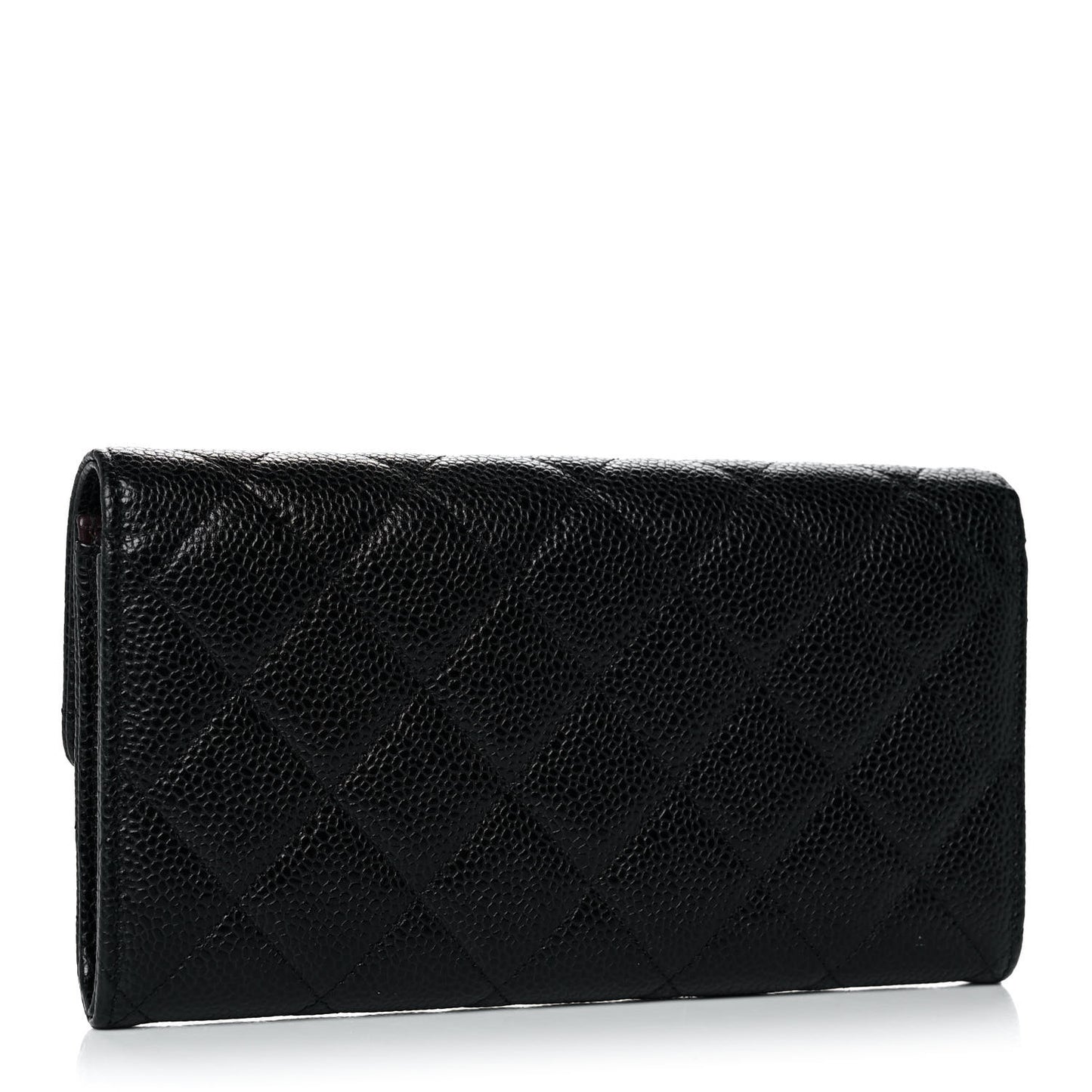 Caviar Quilted Large Gusset Flap Wallet Black