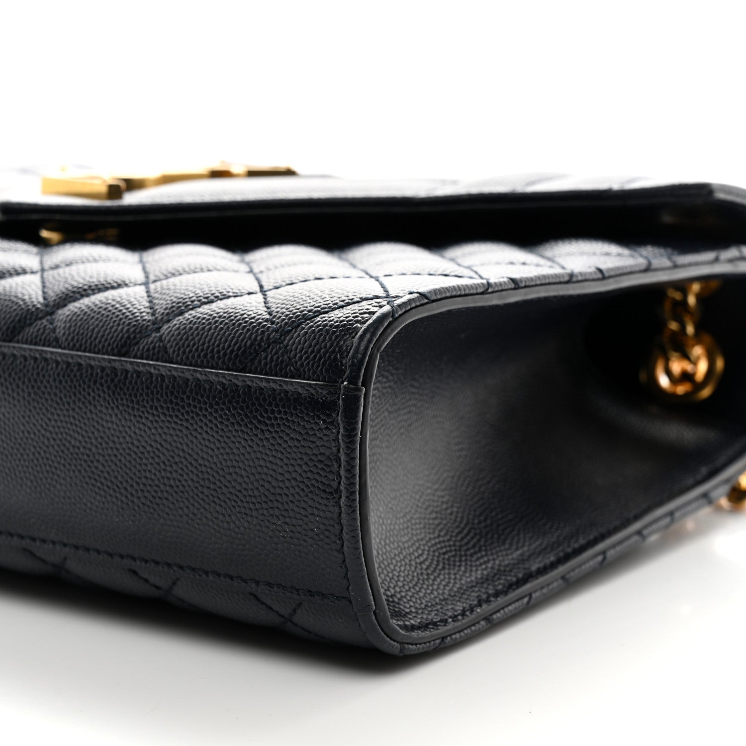 Saint Laurent Grain De Poudre Textured Mixed Matelasse Triquilt Medium Monogram Satchel Deep Marine 11 of 11