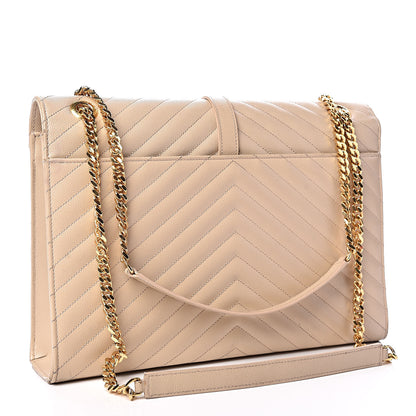 Saint Laurent Grain De Poudre Matelasse Chevron Large Monogram Satchel Nude Powder 3 of 18