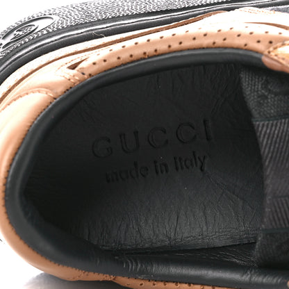 Gucci Textured Dollar Calfskin Monogram Perforated Mens Interlocking G 55mm Sneakers 8.5 Khaki Beige Black 8 of 10
