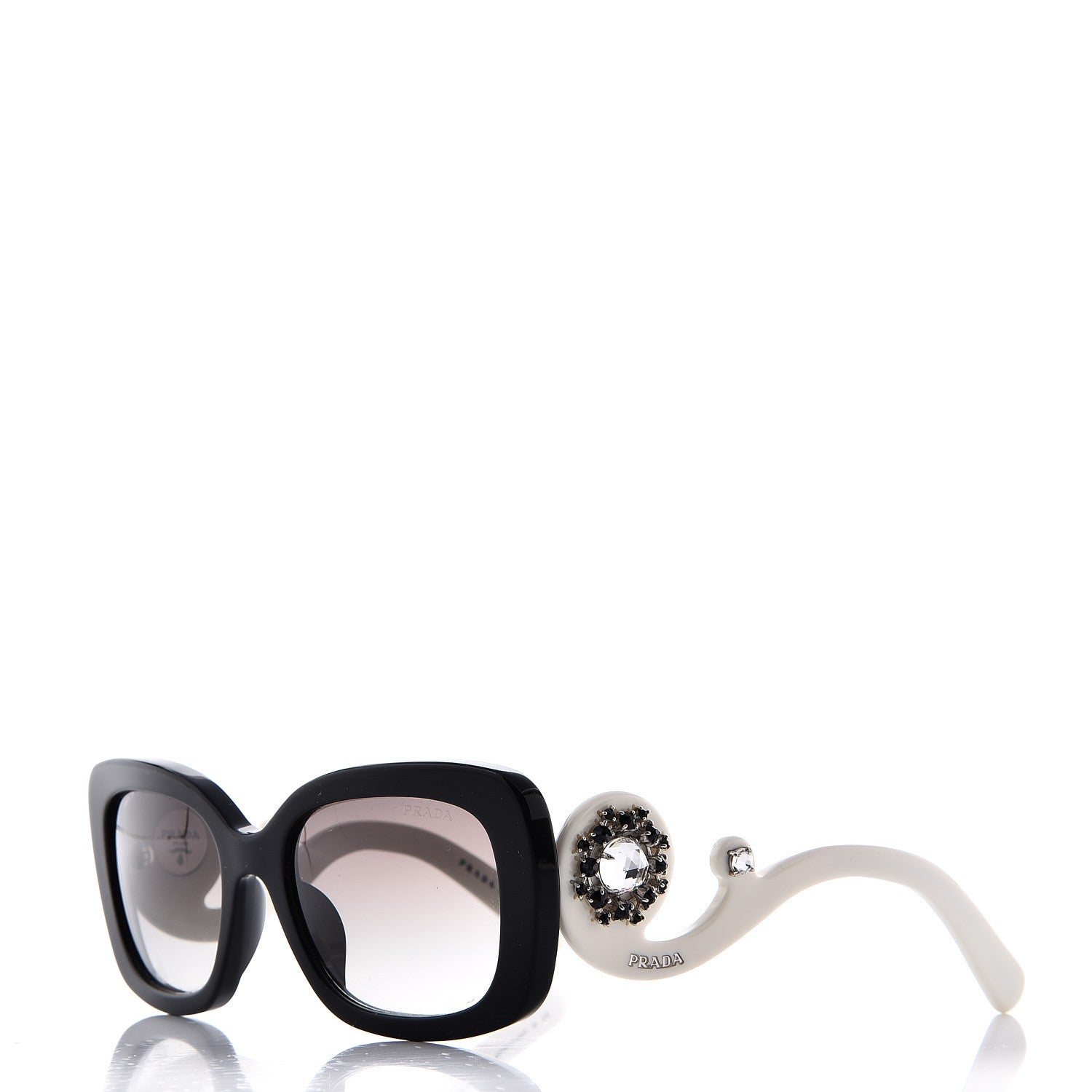 Prada Crystal Ornate Square Baroque Sunglasses White Black 1 of 11