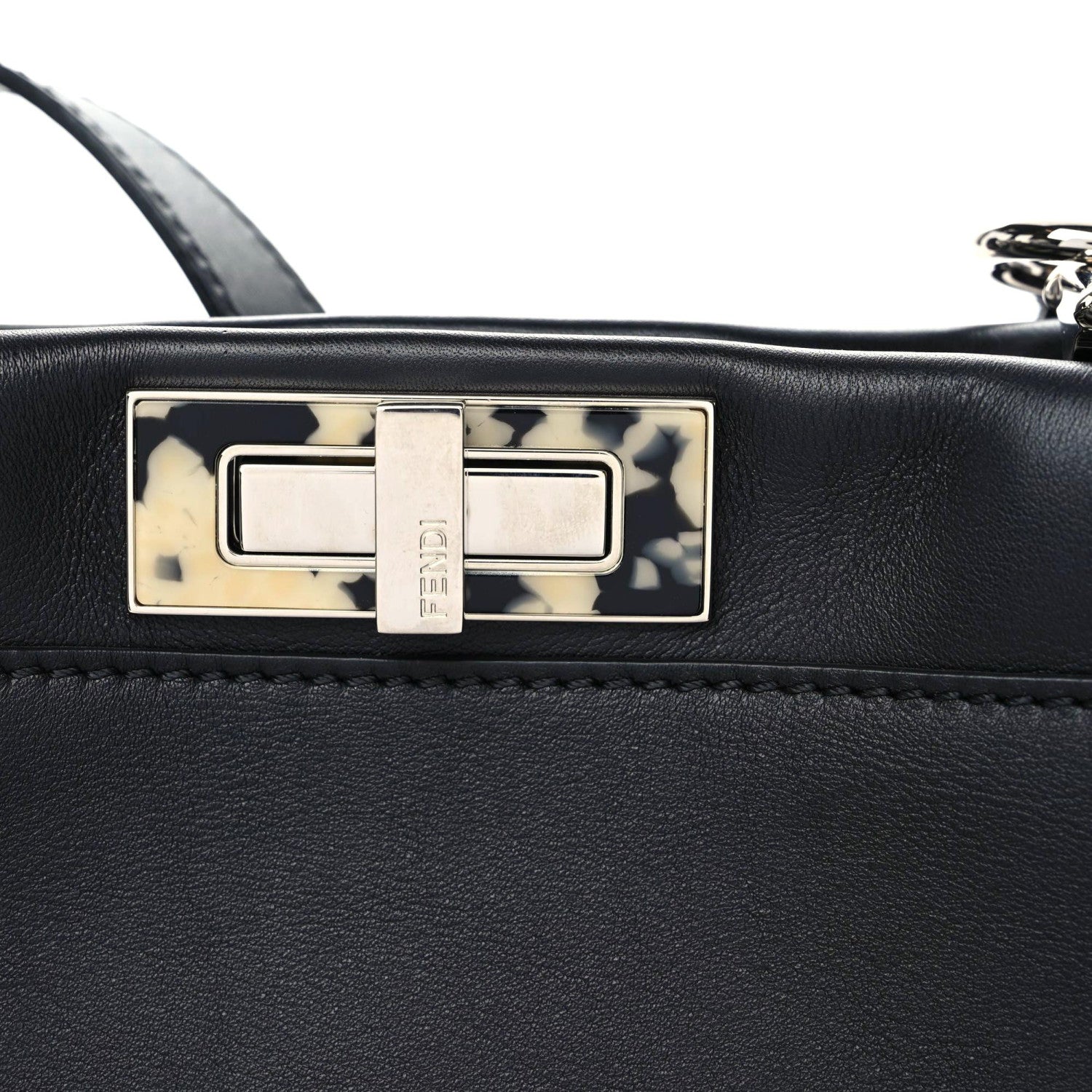Fendi Vitello Dolce Shiny Nappa Plexglass Granite Medium Peekaboo Iconic Satchel Black 7 of 13
