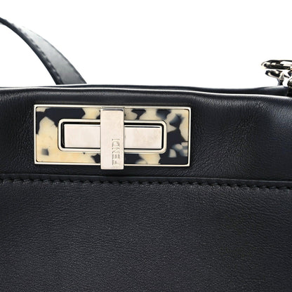 Fendi Vitello Dolce Shiny Nappa Plexglass Granite Medium Peekaboo Iconic Satchel Black 7 of 13