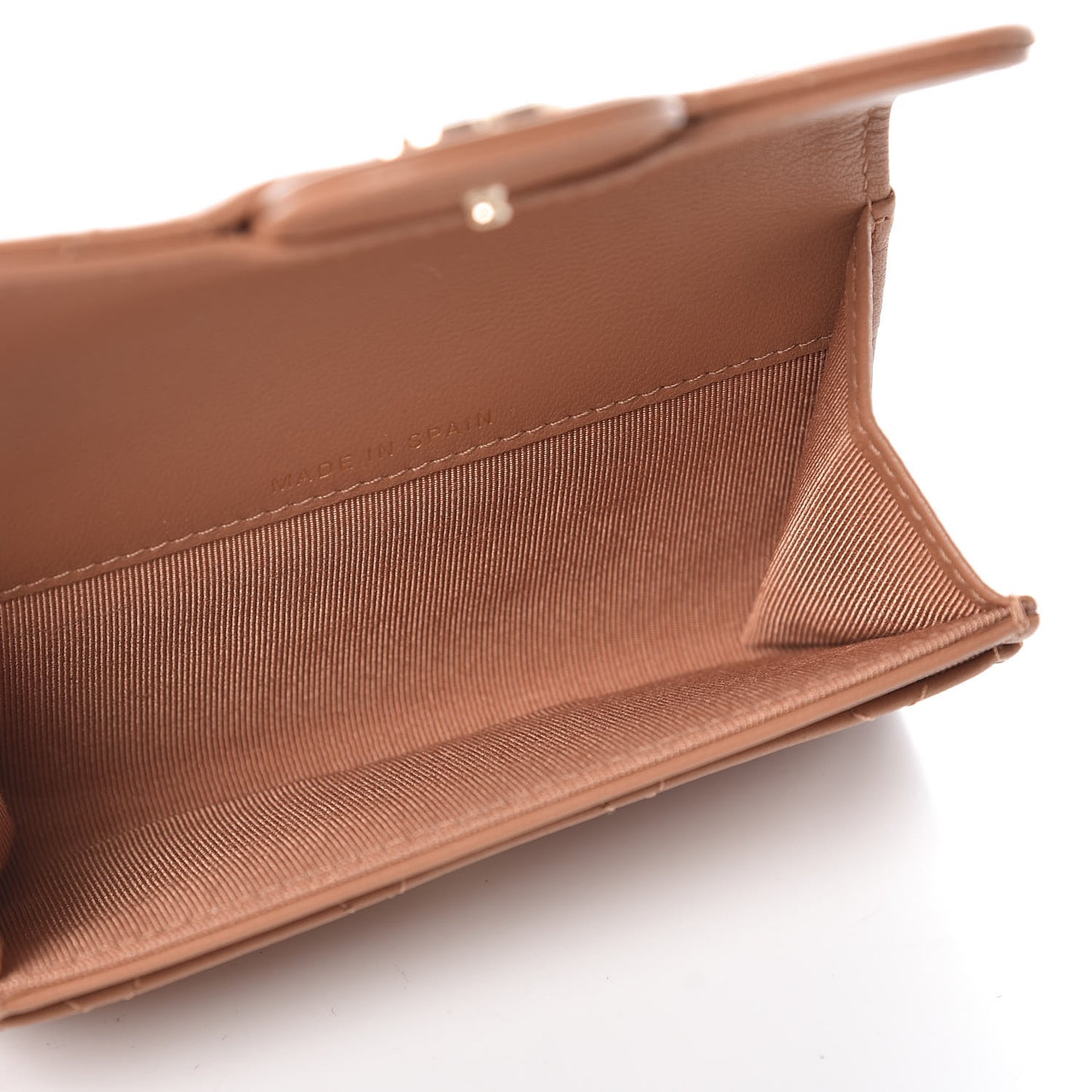 Lambskin Quilted Flap Card Holder Beige