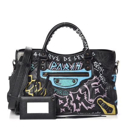 Balenciaga Agneau Graffiti All Over Classic Hardware City Black Multicolor 1 of 10