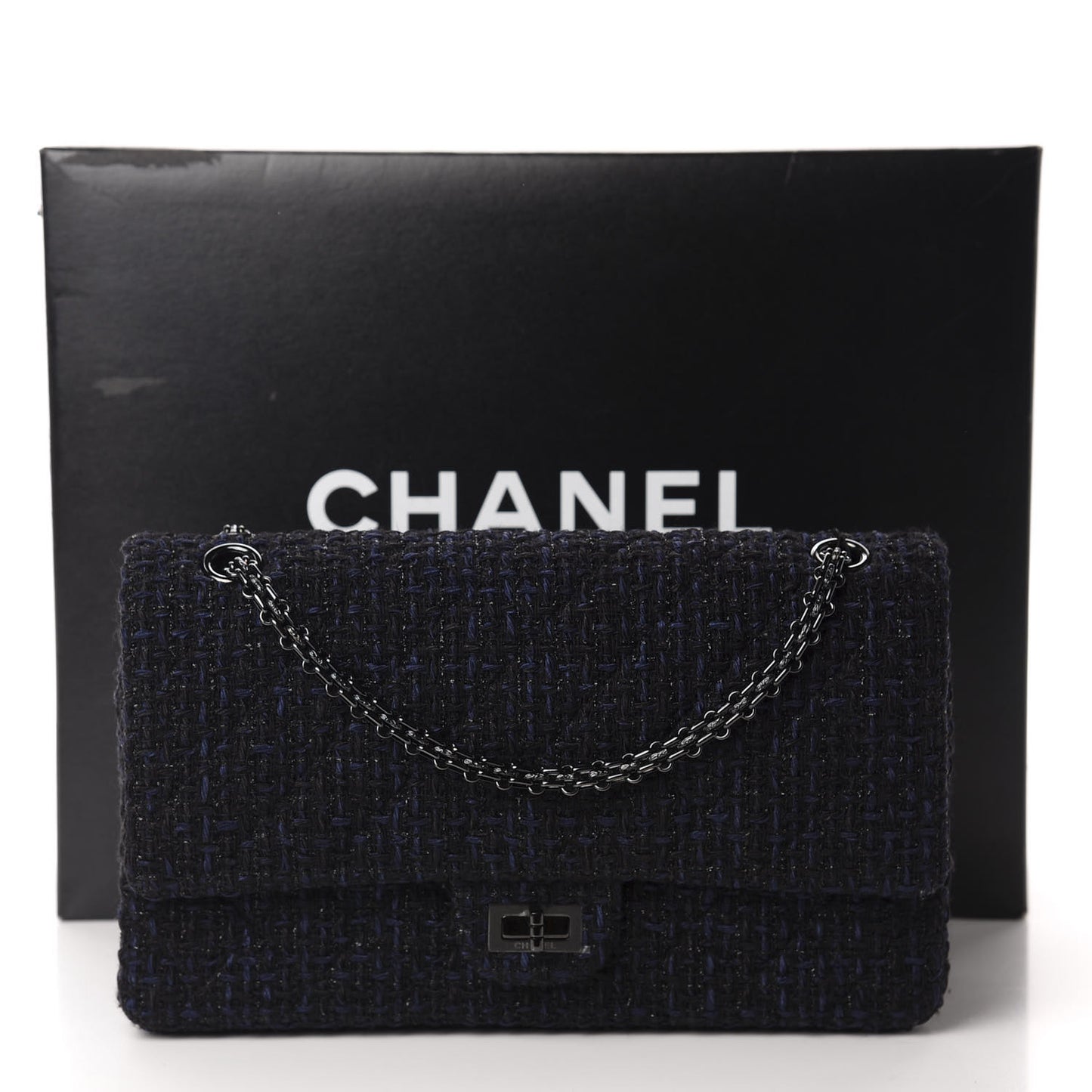 Metallic Tweed Quilted 2.55 Reissue 226 Flap Navy Blue