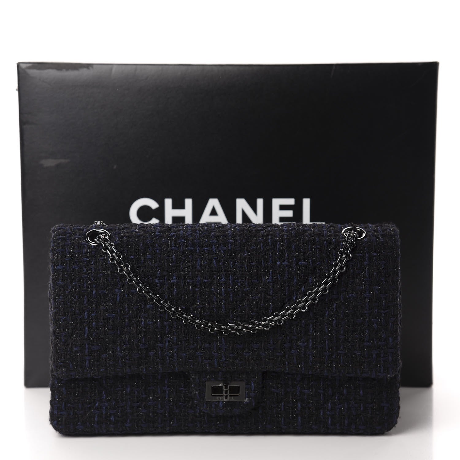 Chanel Metallic Tweed Quilted 2.55 Reissue 226 Flap Navy Blue 11 of 11