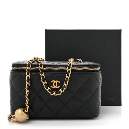 Chanel Lambskin Quilted Pearl Crush Small Vanity Case With Chain Black 11 of 11