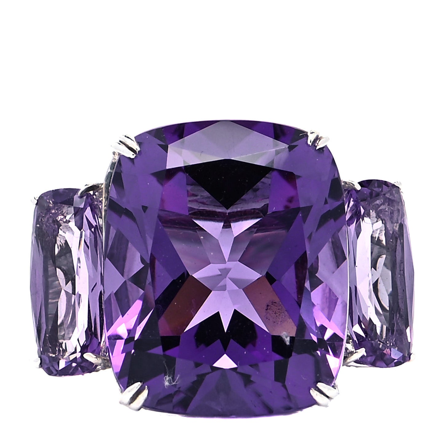 Sterling Silver Amethyst White Sapphire Three Stone Cocktail Ring 54 7