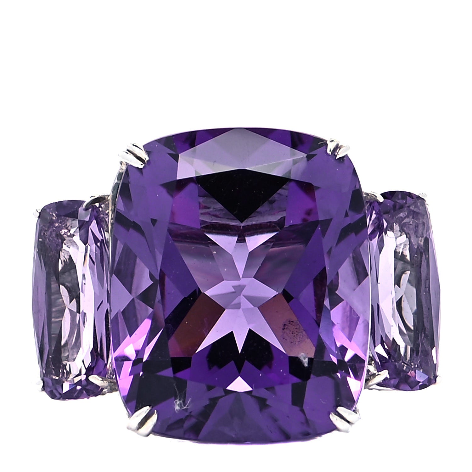 John Hardy Sterling Silver Amethyst White Sapphire Three Stone Cocktail Ring 54 7 1 of 5