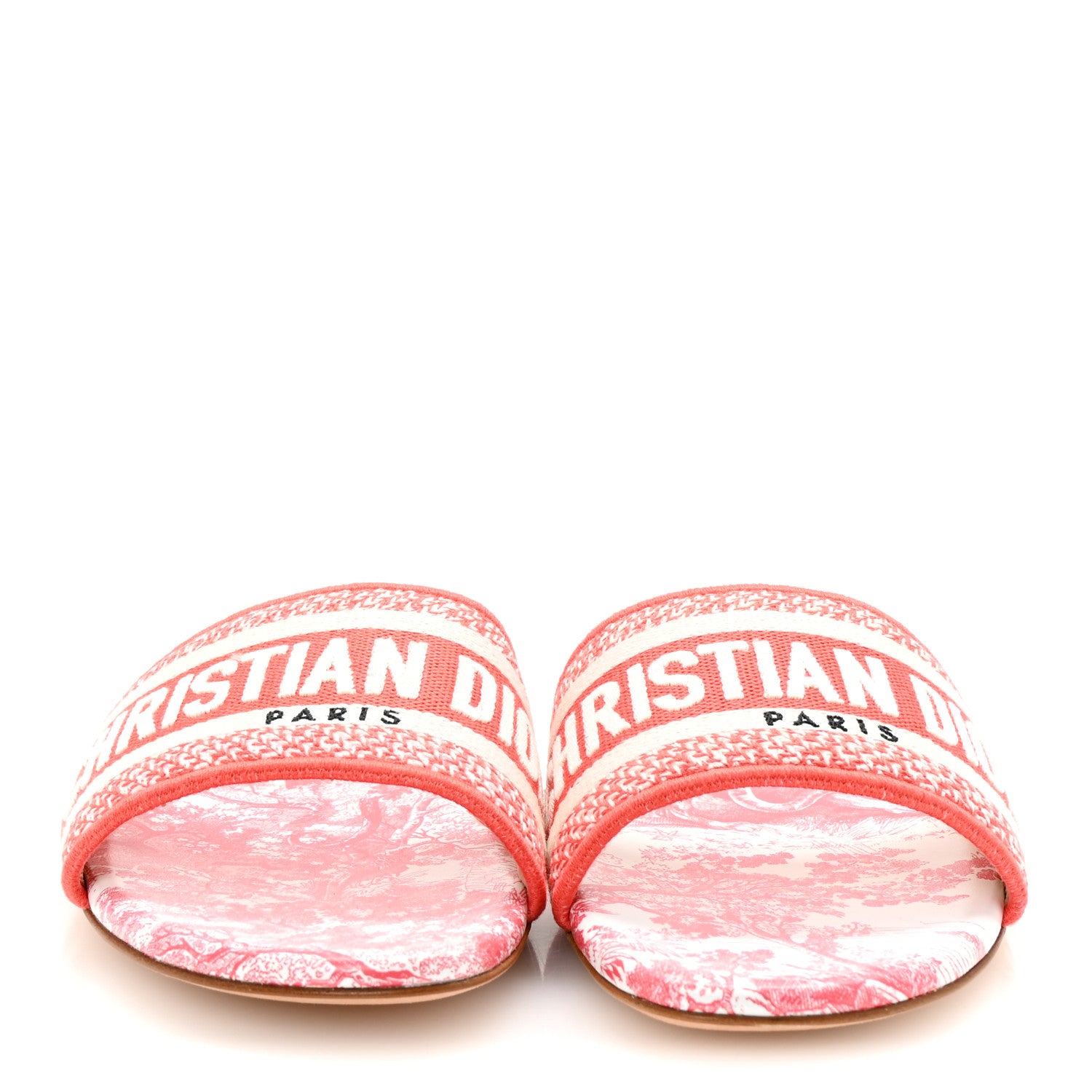 Christian Dior Canvas Toile De Jouy Embroidered Dway Flat Slide Sandals 38.5 Coral 3 of 10