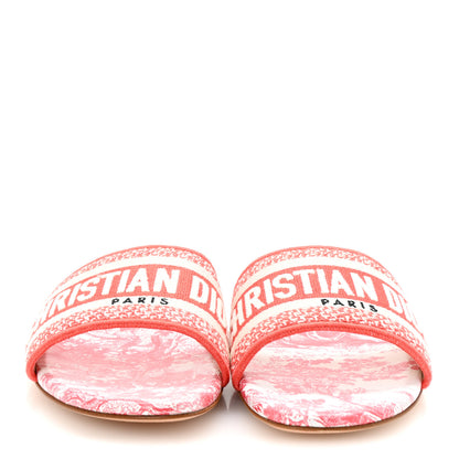 Christian Dior Canvas Toile De Jouy Embroidered Dway Flat Slide Sandals 38.5 Coral 3 of 10