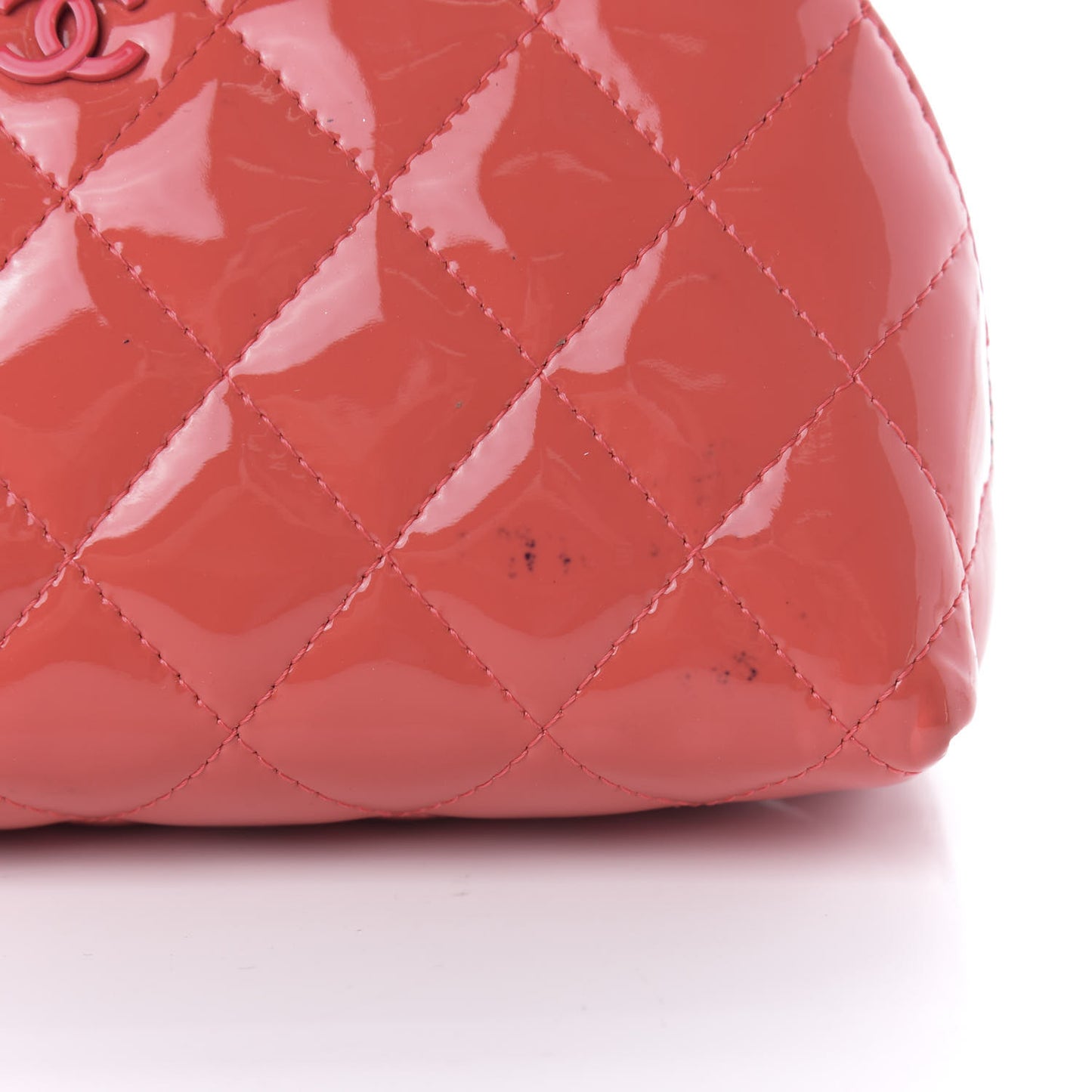Patent Quilted Cosmetic Case Coral