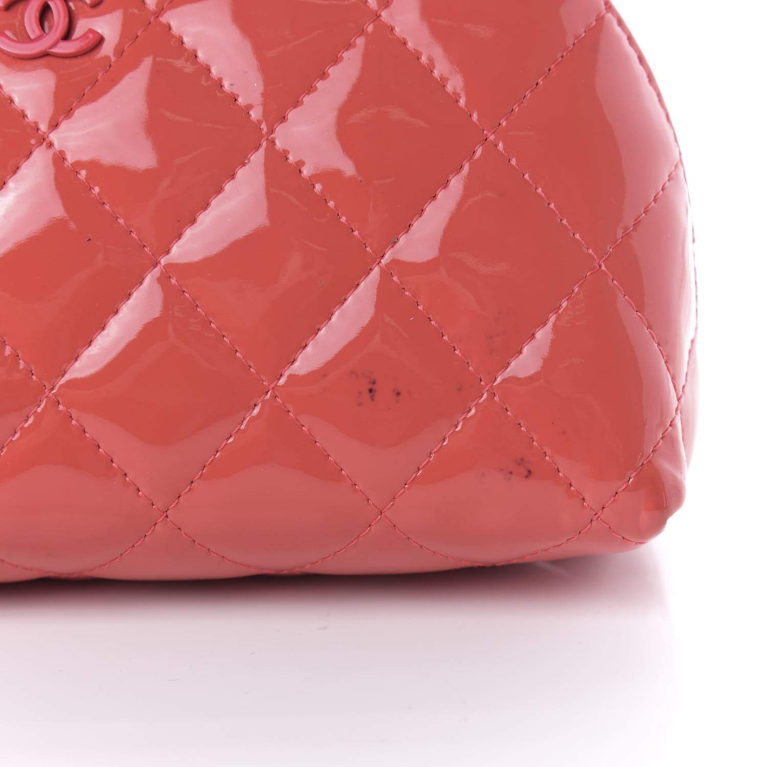Chanel Patent Quilted Cosmetic Case Coral 8 of 10