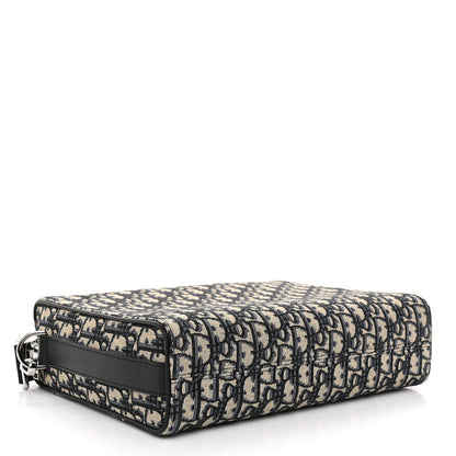 Christian Dior Oblique Jacquard Grained Calfskin Lingot Pouch Beige Black 4 of 10