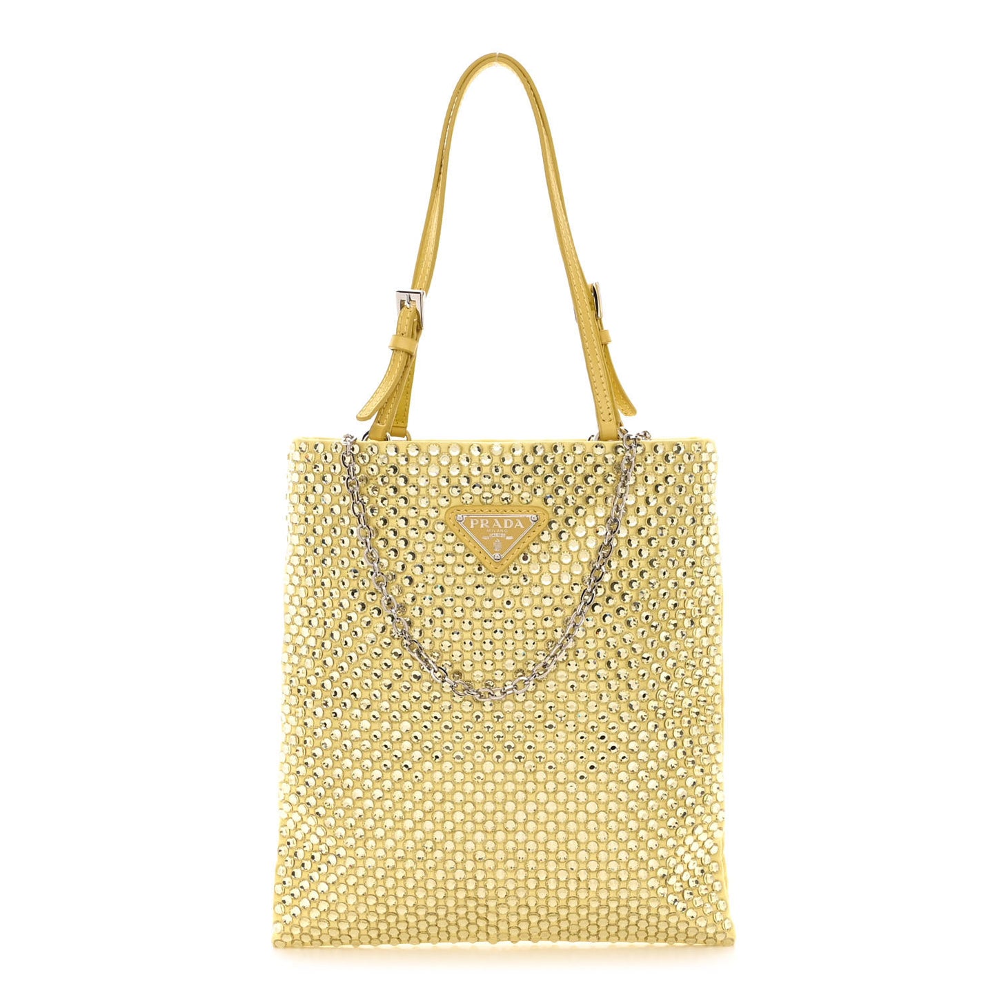 Satin Crystal Metal Triangle Logo Chain Crossbody Handbag Ananas