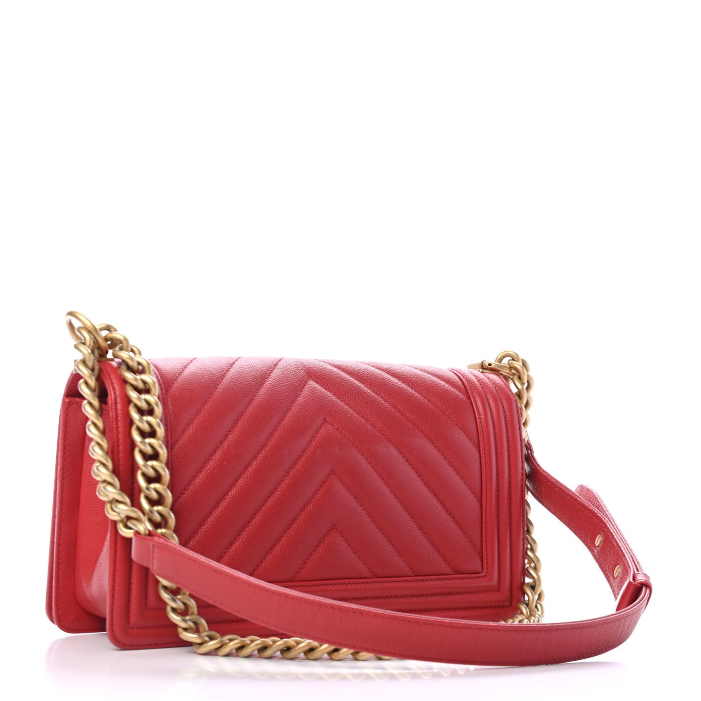 Caviar Chevron Quilted Medium Boy Flap Red
