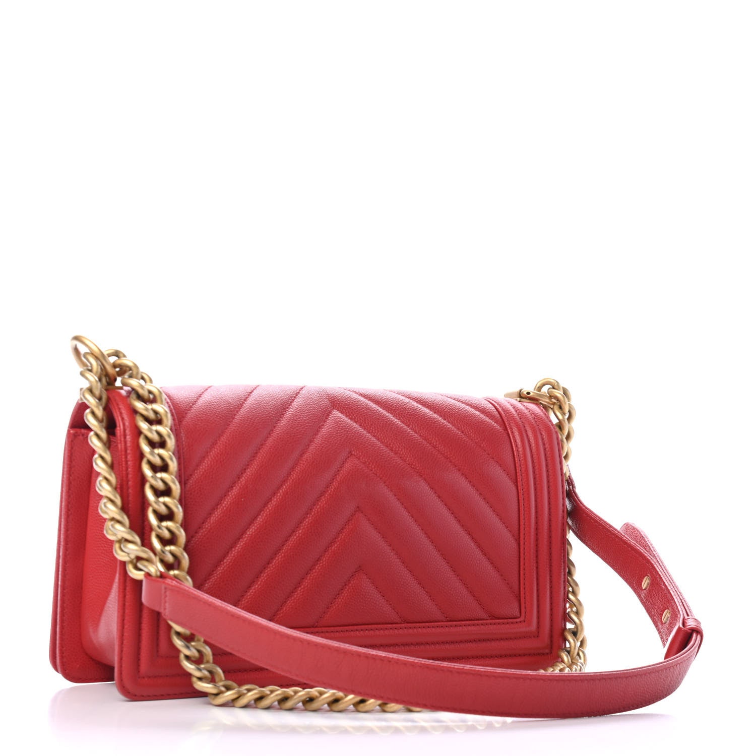Chanel Caviar Chevron Quilted Medium Boy Flap Red 2 of 5