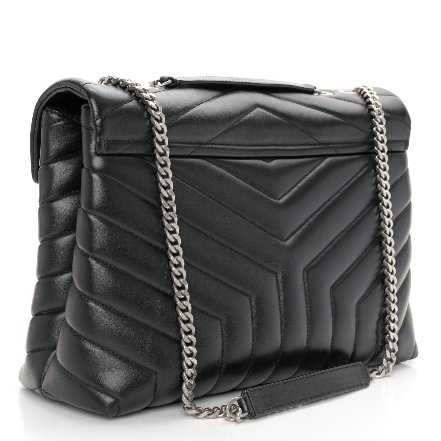 Calfskin Y Quilted Monogram Medium Loulou Chain Satchel Black