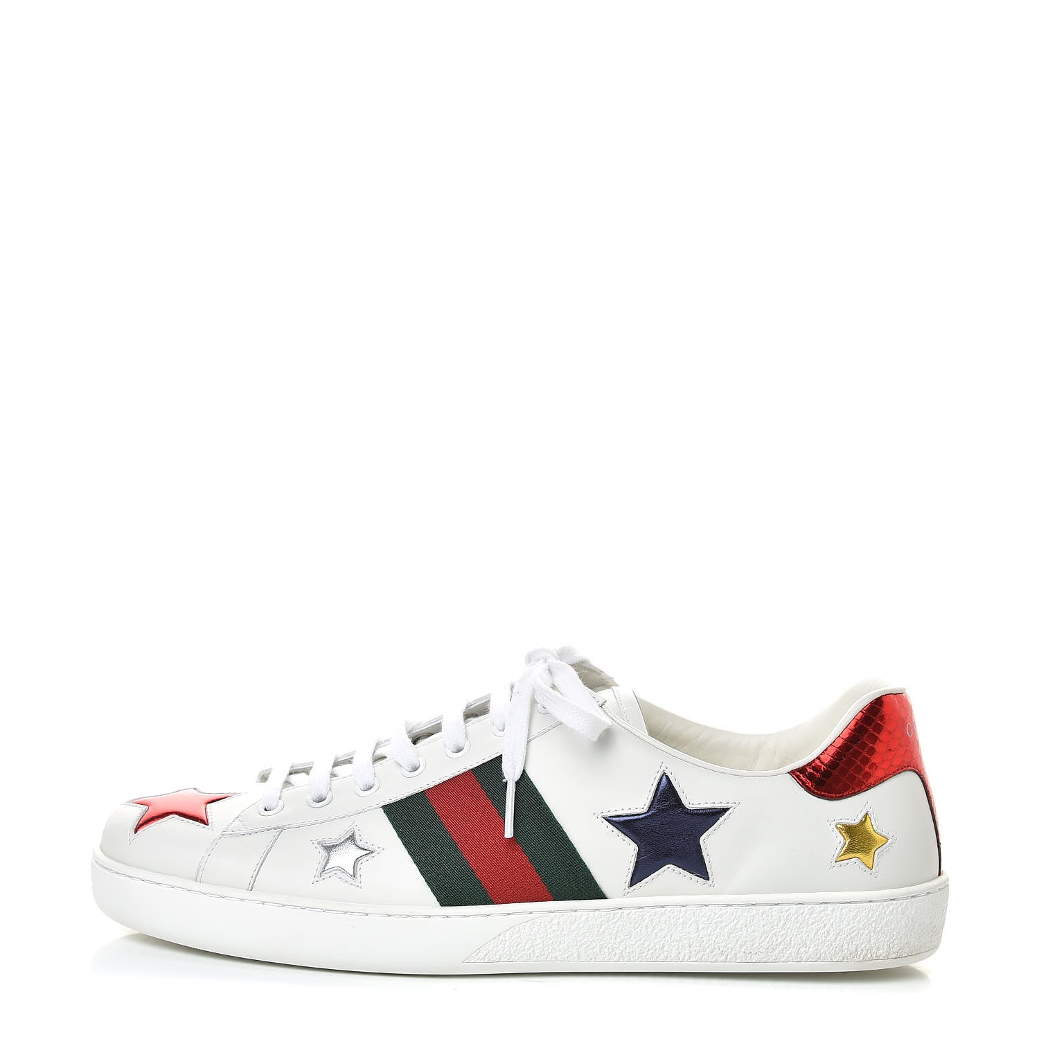 Gucci Calfskin Ayers Web Star Embroidered Mens Ace Sneakers 11 White Multi 1 of 10