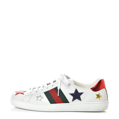 Gucci Calfskin Ayers Web Star Embroidered Mens Ace Sneakers 11 White Multi 1 of 10