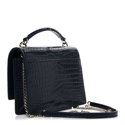 Saint Laurent Calfskin Crocodile Embossed Monogram Sunset Chain Wallet New Cobalt 2 of 9
