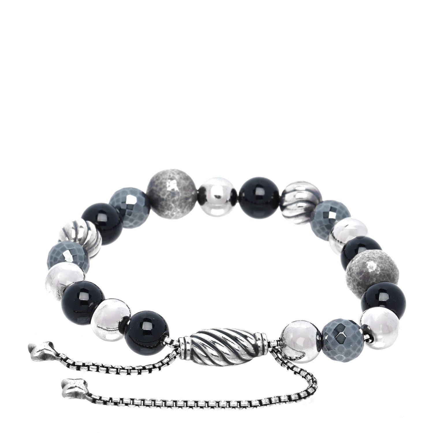 David Yurman Sterling Silver Black Onyx Hematite 8mm Elements Bead Bracelet 2 of 3