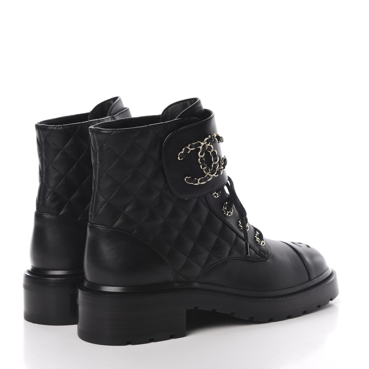 Shiny Goatskin Calfskin Quilted Lace Up Combat Boots 40 Black