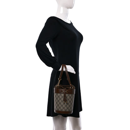 Gucci GG Supreme Monogram Azalea Sakai Calfskin Small Horsebit 1955 Drawstring Bucket Bag Beige Ebony Brown Sugar 2 of 9