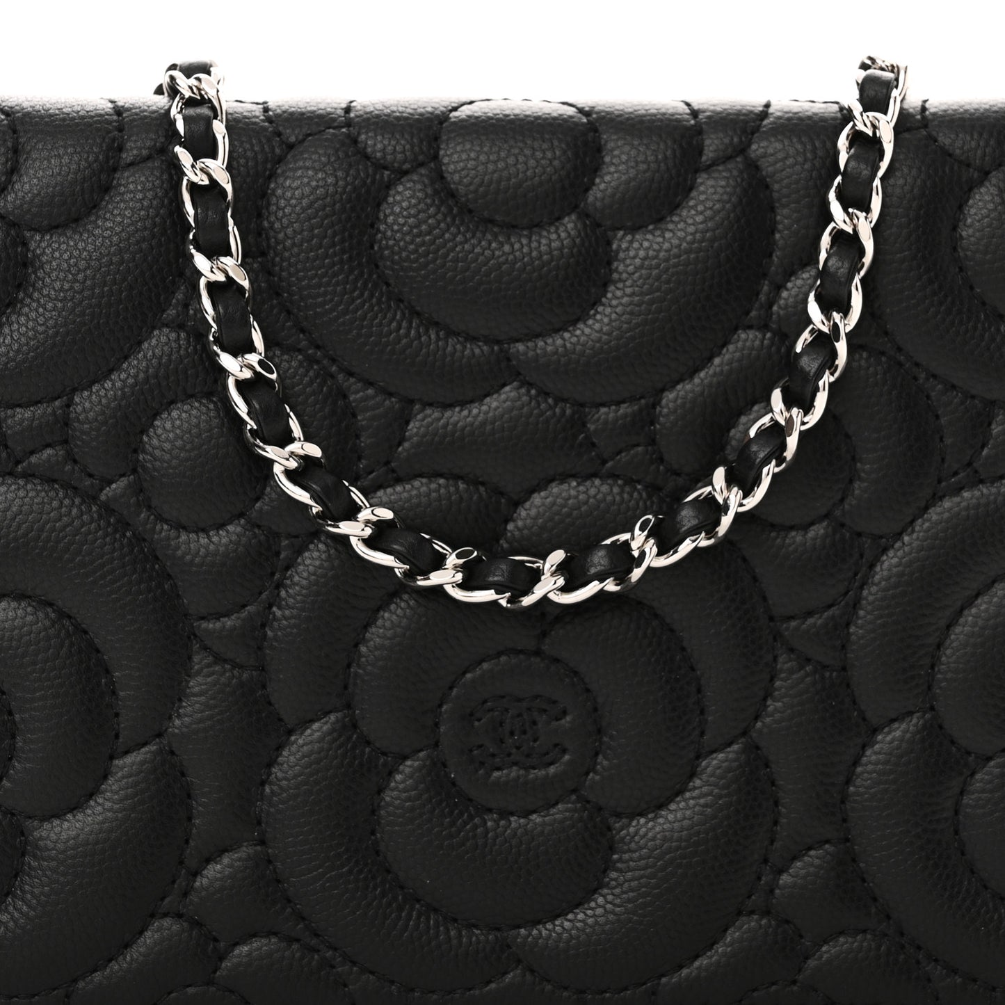 Caviar Camellia Embossed Wallet On Chain WOC Black