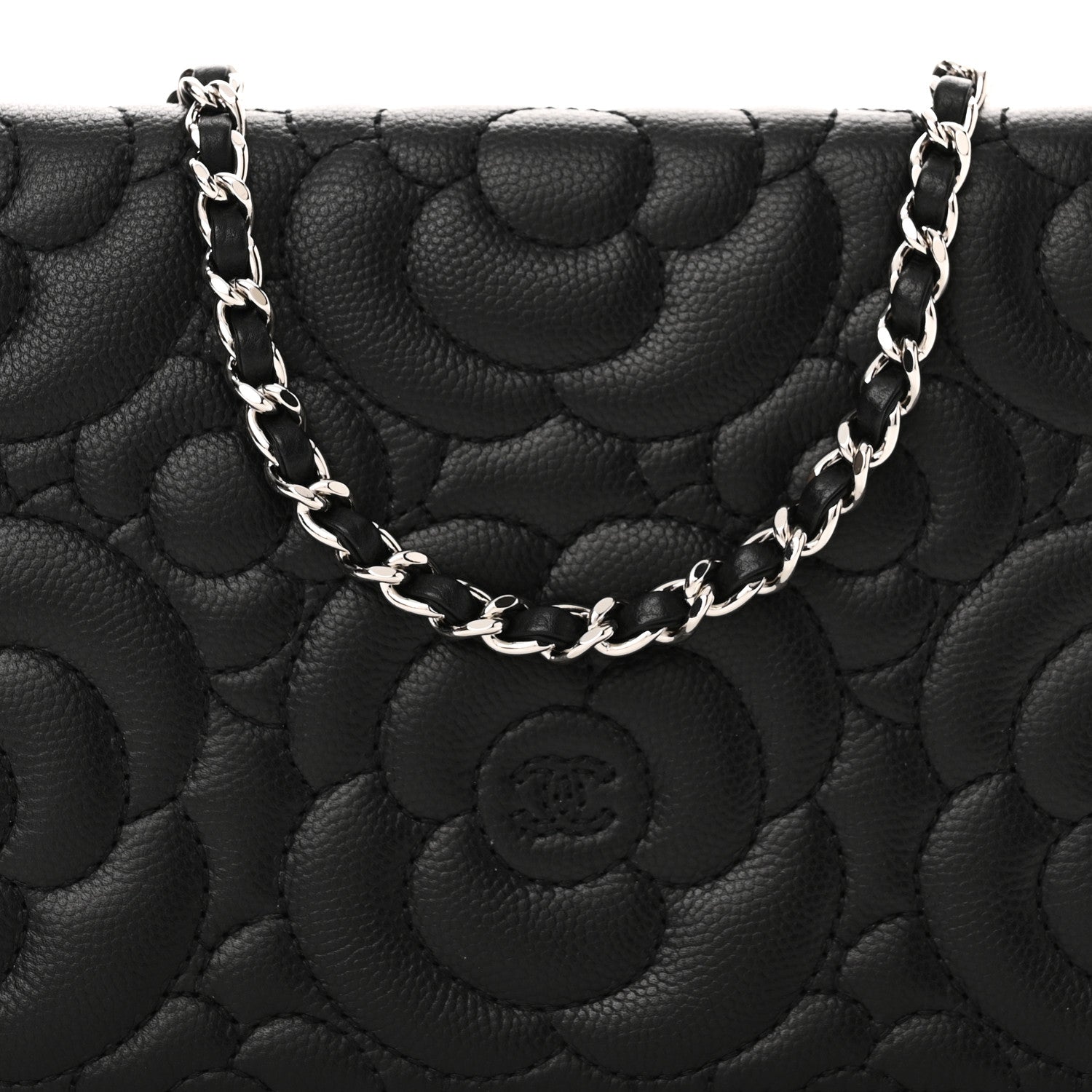 Chanel Caviar Camellia Embossed Wallet On Chain WOC Black 9 of 14