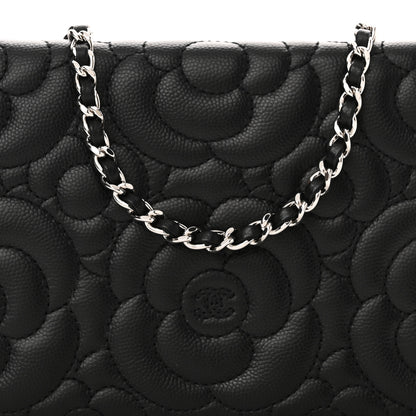 Chanel Caviar Camellia Embossed Wallet On Chain WOC Black 9 of 14