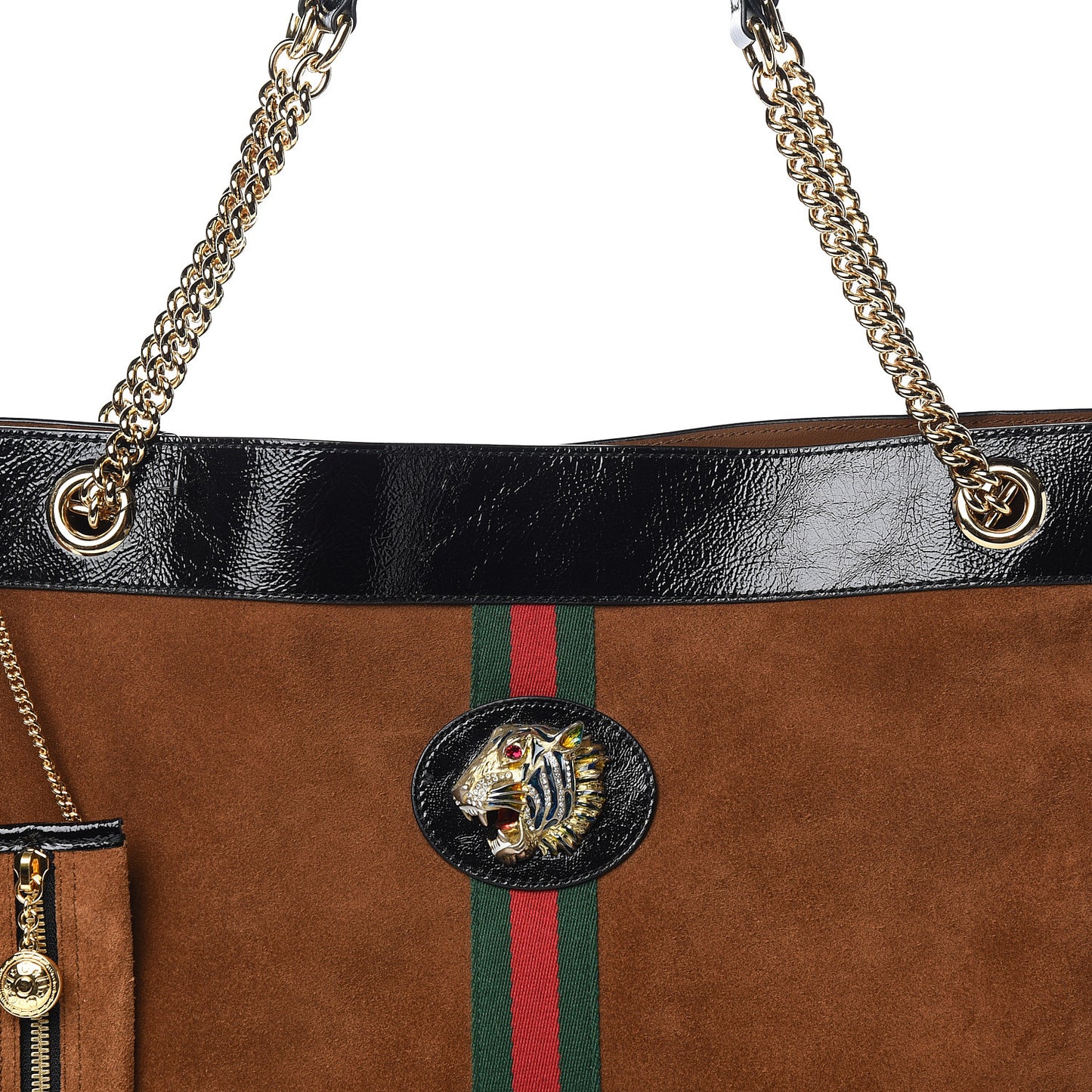 Suede Patent Large Rajah Chain Tote Nocciola Black