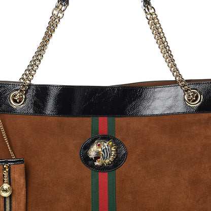 Gucci Suede Patent Large Rajah Chain Tote Nocciola Black 11 of 12