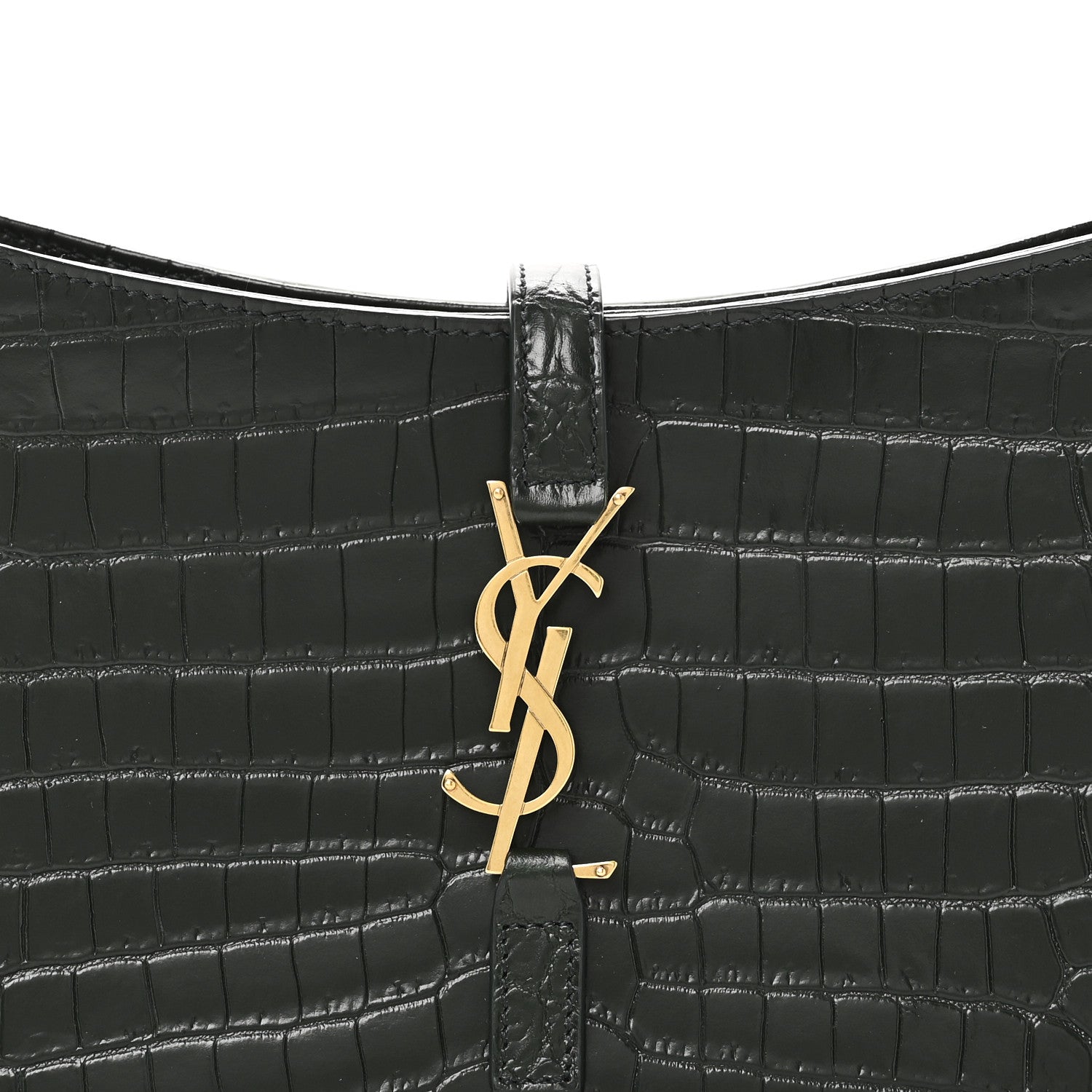 Saint Laurent Calfskin Crocodile Embossed Le 5 A 7 Hobo Dark Green Bottle 7 of 9