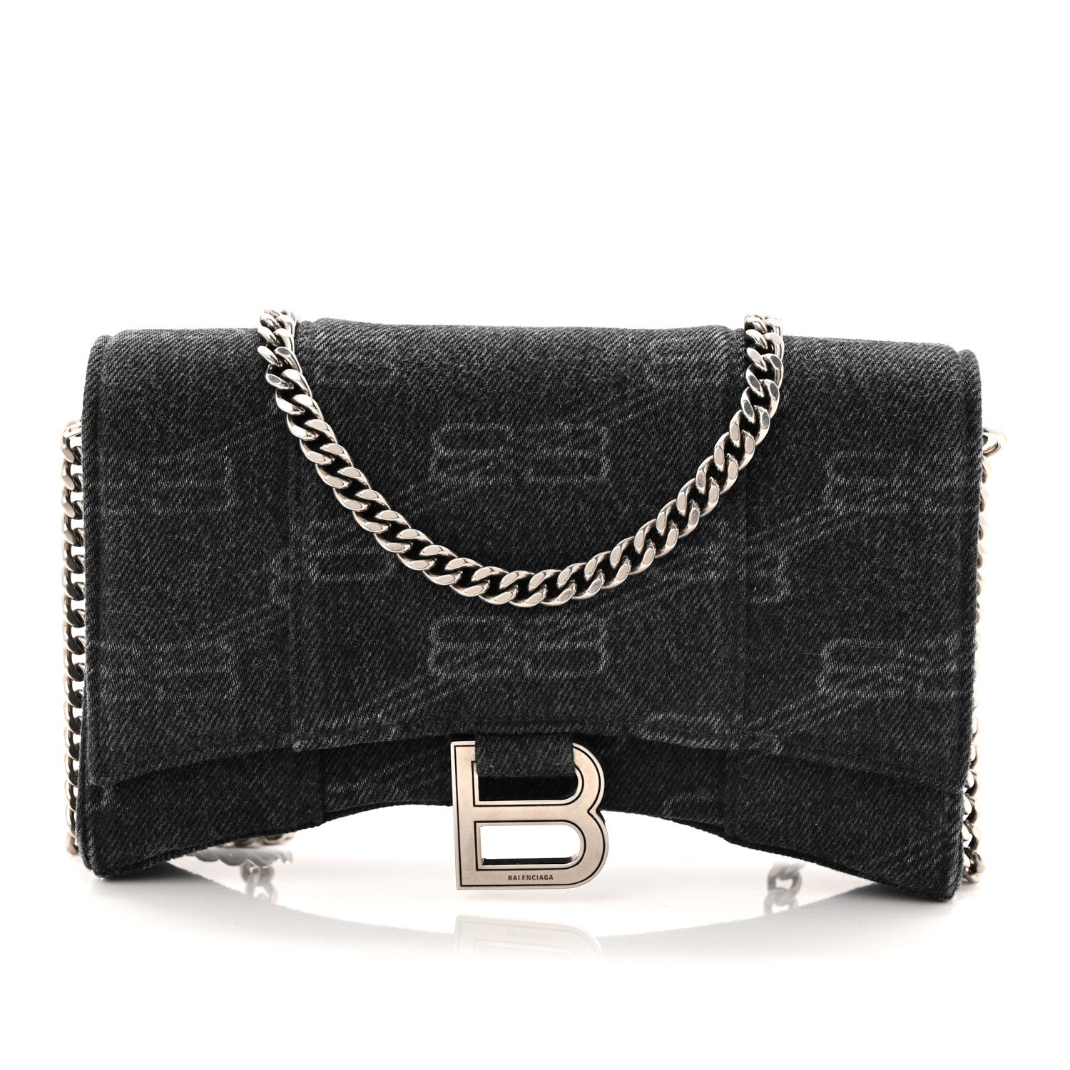 Balenciaga Denim BB Monogram Hourglass Chain Bag Black 7 of 9