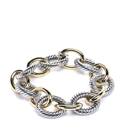 David Yurman Sterling Silver 18K Yellow Gold 17mm Extra Large Oval Link Bracelet 1 of 6