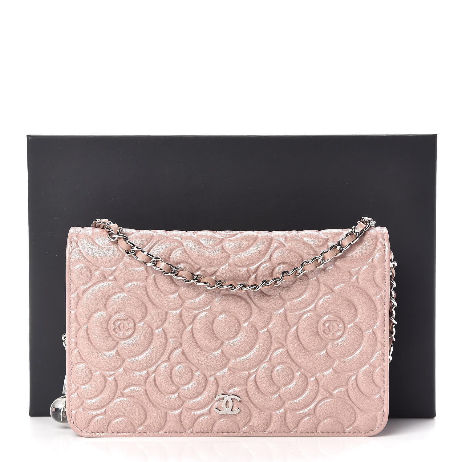 Chanel Goatskin Camellia Embossed Wallet On Chain WOC Light Pink 11 of 11