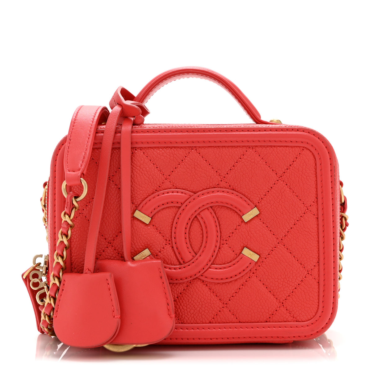 Caviar Quilted Small CC Filigree Vanity Case Red