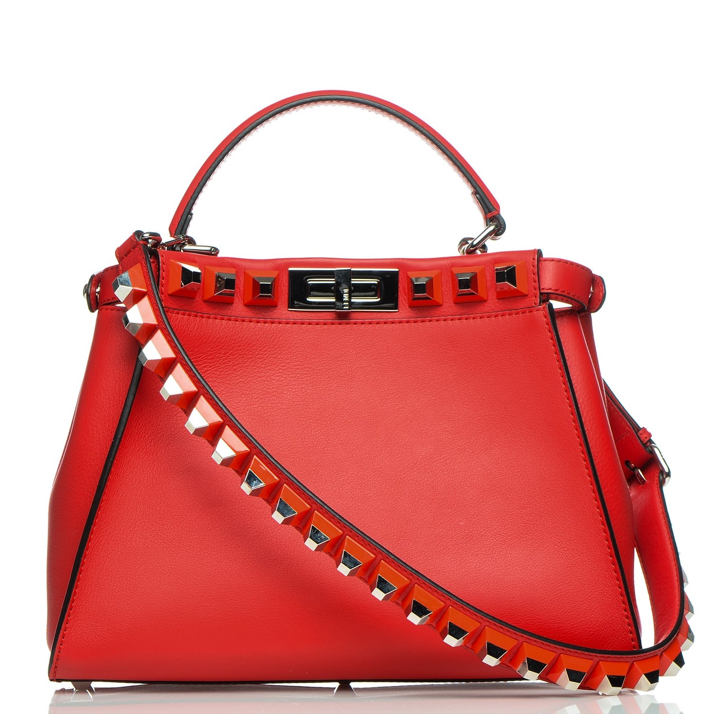 Vitello Seta Studded Medium Peekaboo Iconic Satchel Fiamma