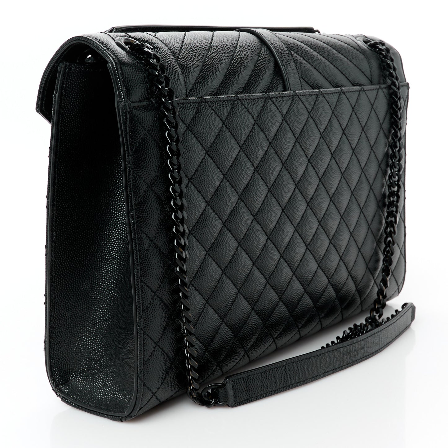 Grain De Poudre Textured Mixed Matelasse Large Triquilt Monogram Monochrome Satchel Black