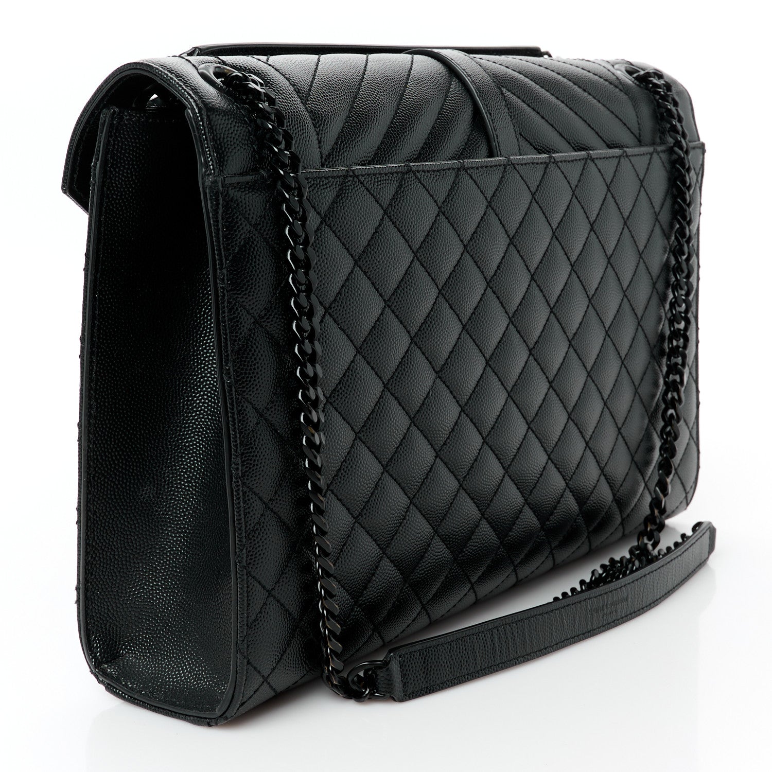 Saint Laurent Grain De Poudre Textured Mixed Matelasse Large Triquilt Monogram Monochrome Satchel Black 3 of 11