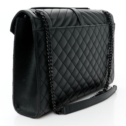 Saint Laurent Grain De Poudre Textured Mixed Matelasse Large Triquilt Monogram Monochrome Satchel Black 3 of 11
