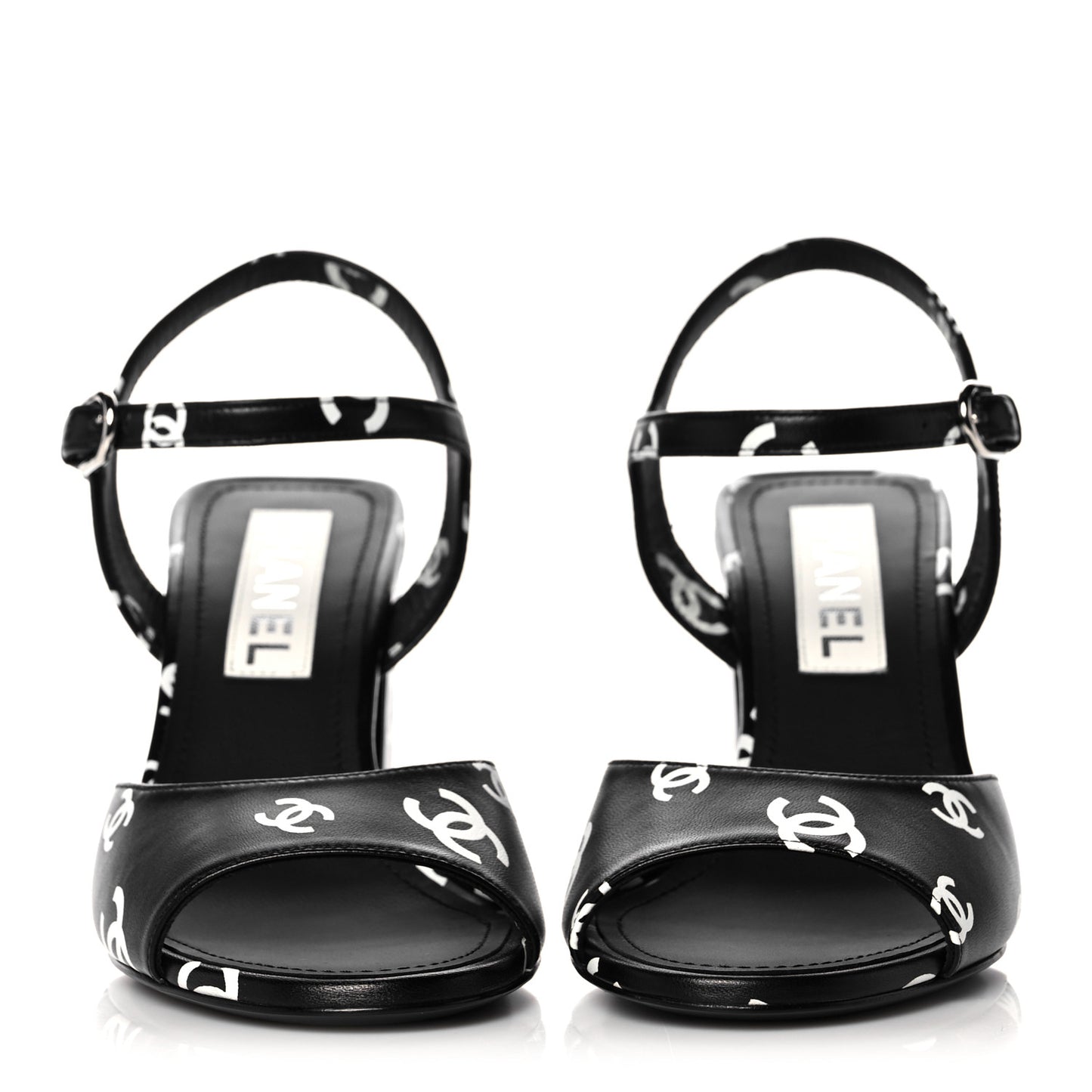 Lambskin Printed CC Sandals 38 Black White