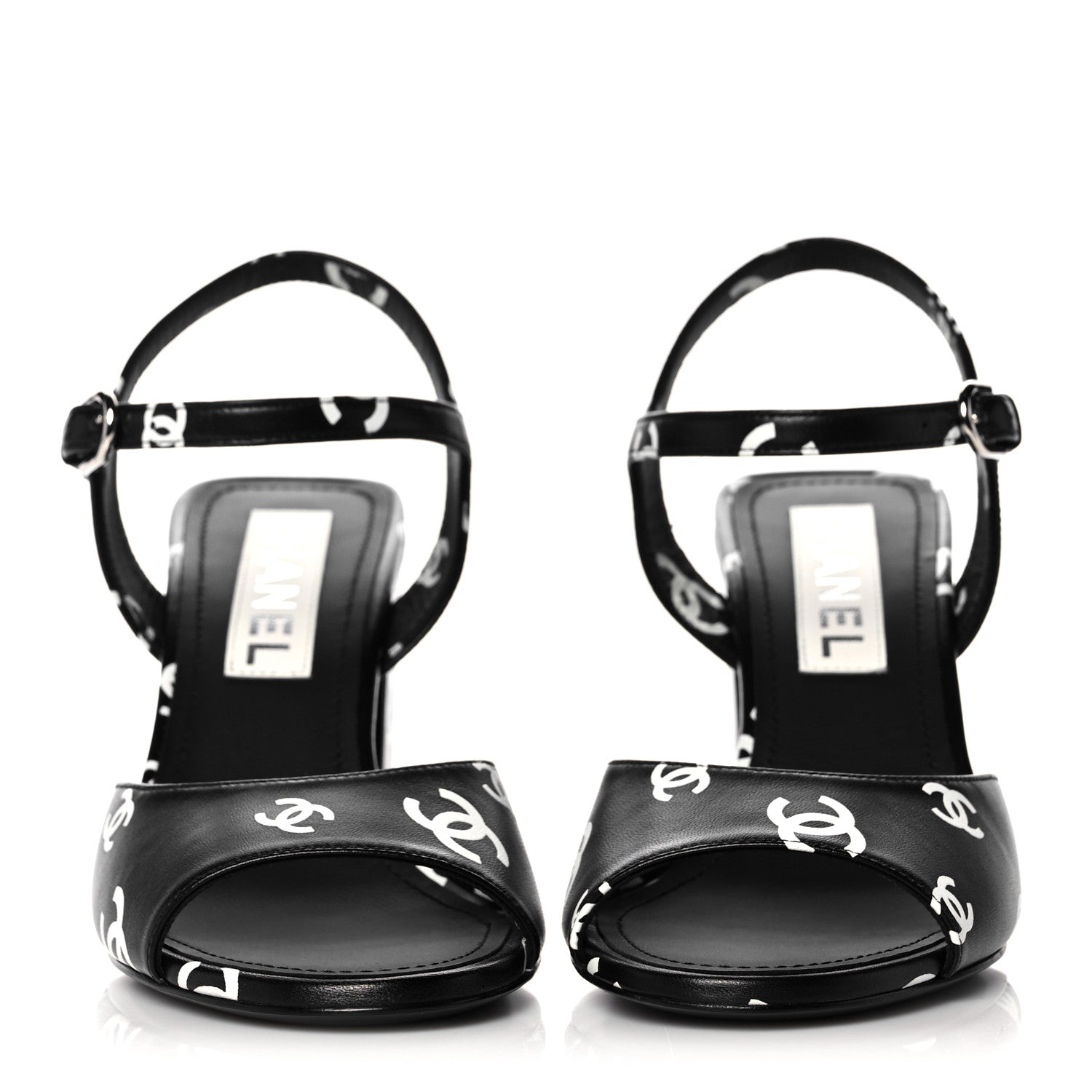 Chanel Lambskin Printed CC Sandals 38 Black White 2 of 9