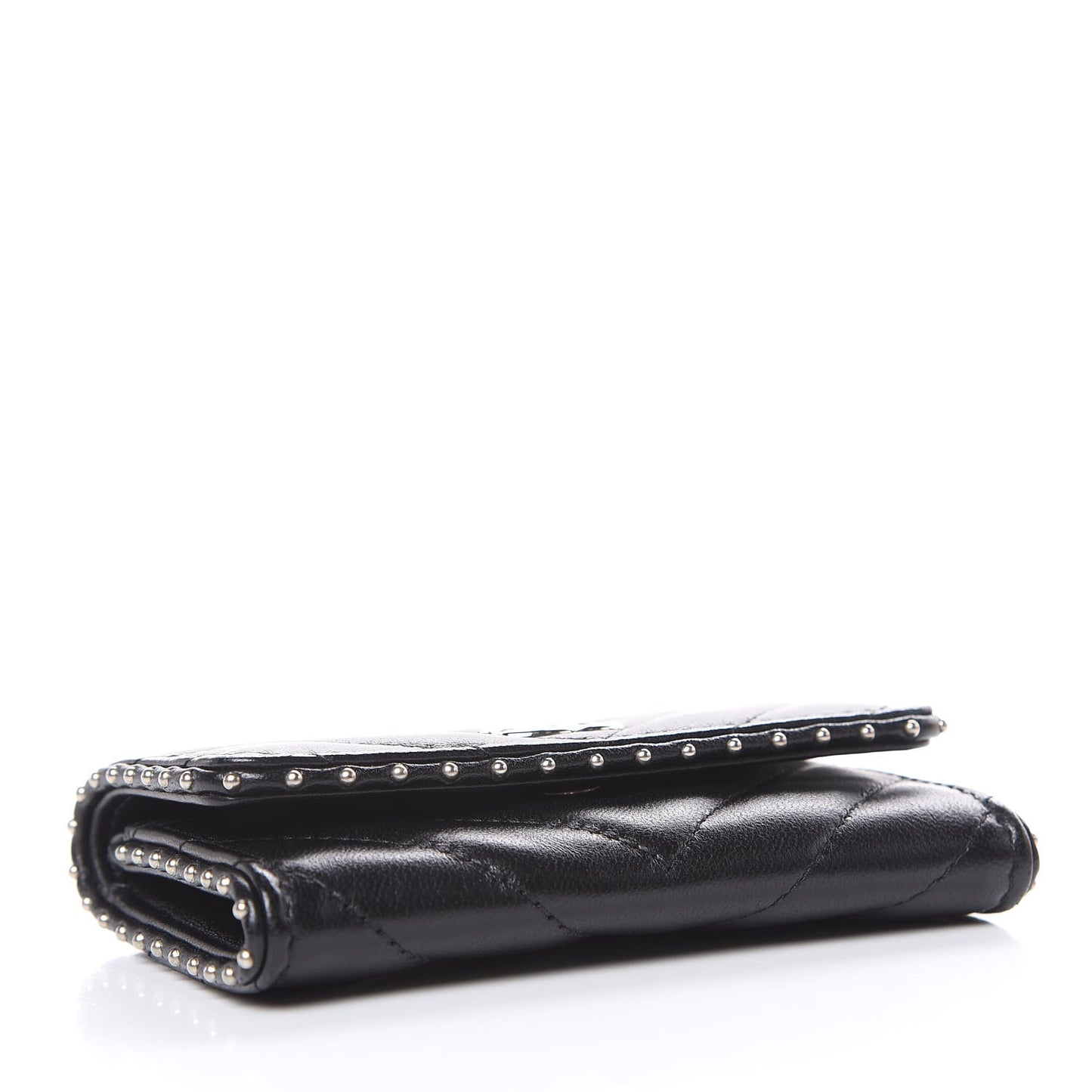 Lambskin Chevron Quilted Studded Card Holder Black