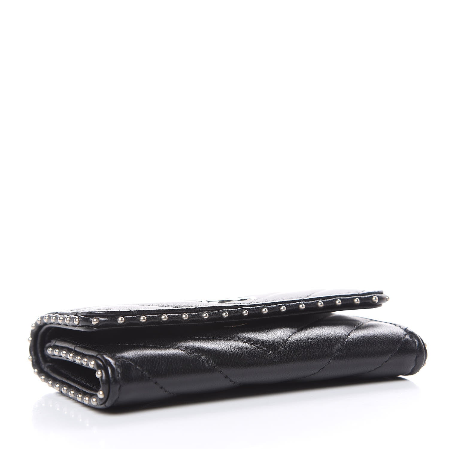 Chanel Lambskin Chevron Quilted Studded Card Holder Black 4 of 9