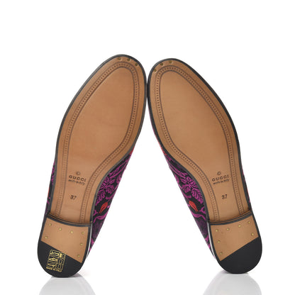 Gucci Jacquard Floral Womens Horsebit Jordaan Loafers 37 Black Begonia 6 of 10
