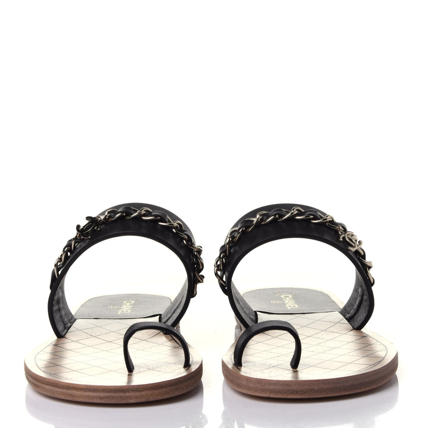 Calfskin Chain CC Logo Toe Ring Sandals 38.5 Black